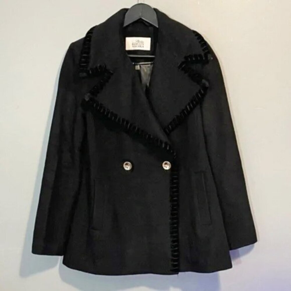 EUC Belle Badgley Mischka Wool Blend Velvet Black Peacoat Small